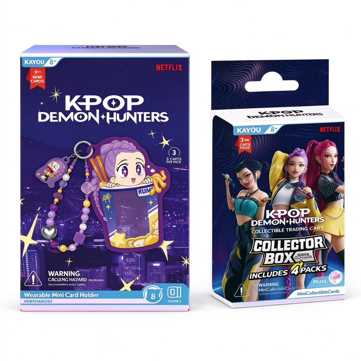 KAYOU KPop Demon Hunters Special Mini Edition Collector Box 4 Packs + Wearable Mini Card Holder Bundle